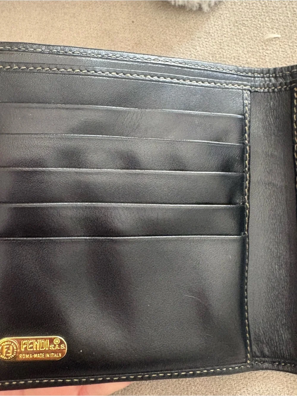 Fendi Black & Brown Striped Card Holder with Snap Tab